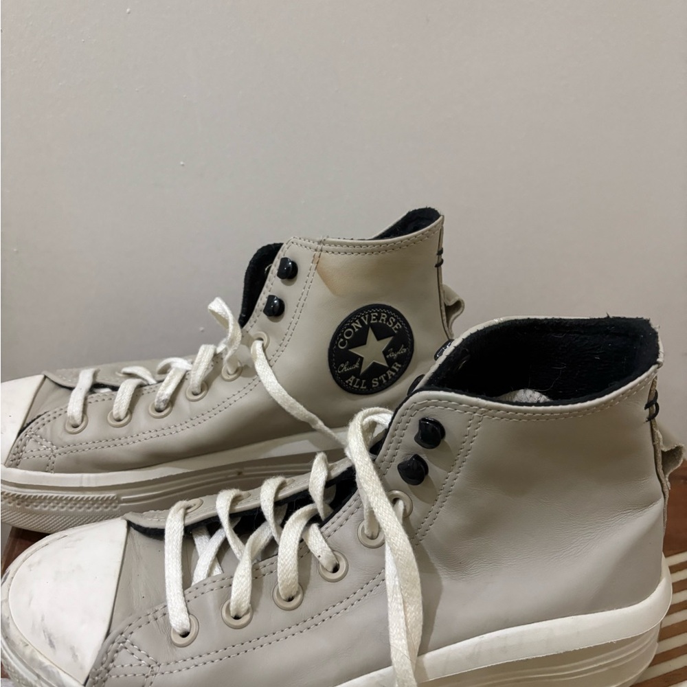 Converse High-Top Sneakers in Cream and Black